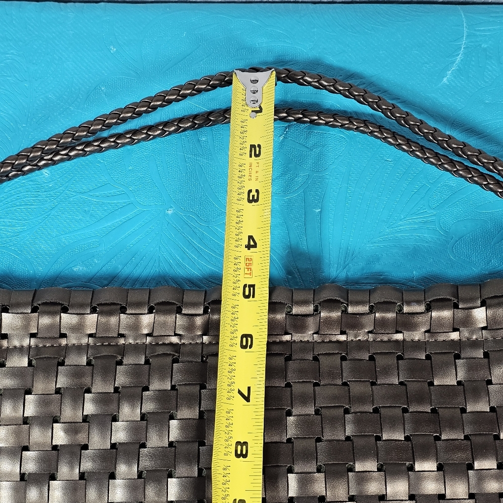 NINE WEST Woven Shoulder Tote Faux Leather Braided Shoulder Handbag Purse Bronze - Picture 12 of 15